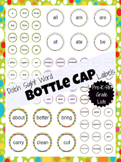 Dolch Sight Word Bottle Cap Labels