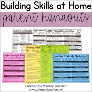 parent handouts parent teacher conferences literacy night math night family academic night english spanish handwriting math reading letter recognition number recognition counting activities at home writing handwriting spelling sight words fine motor skills summer skills math facts