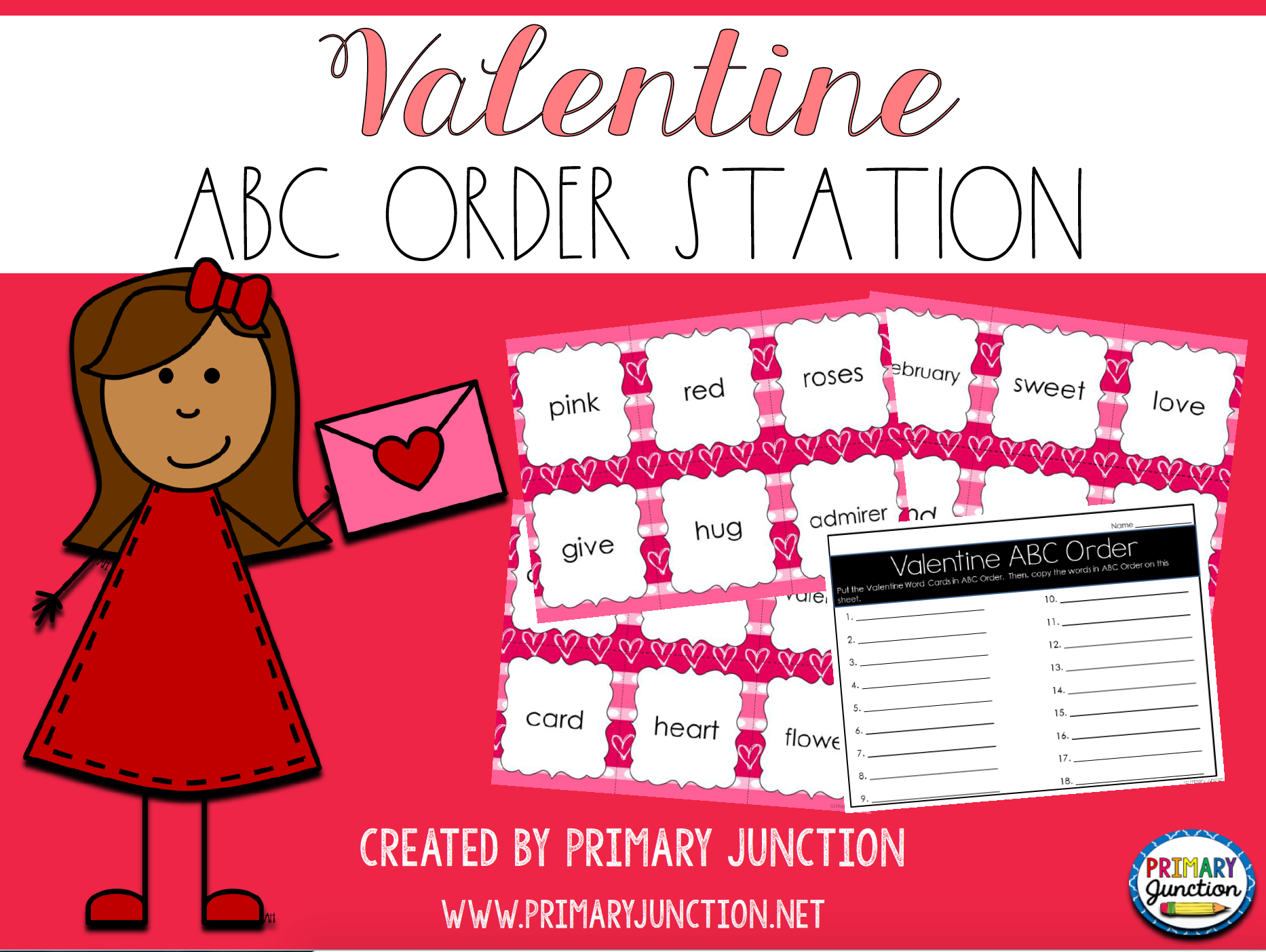 valentine valentine's day february abc order literacy station center
