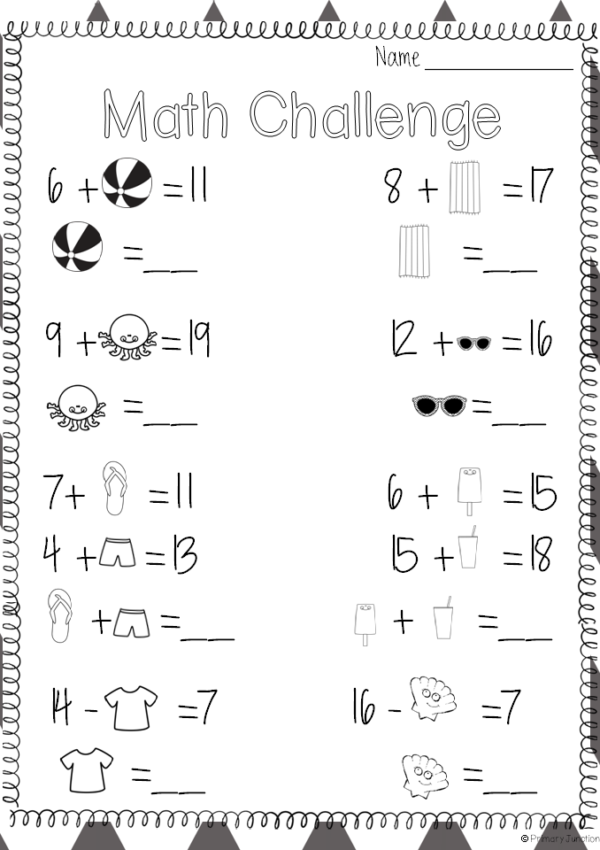summer missing addend math worksheet free