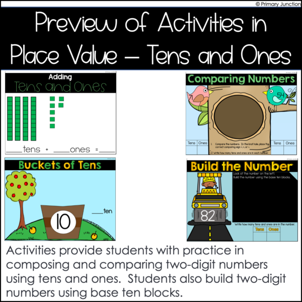 Digital Activities for Place Value Tens and Ones Google Slides PowerPoint Seesaw