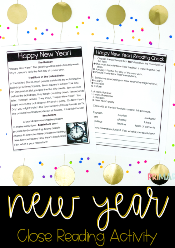 Free Happy New Year Reading Passage Comprehension Questions Check Close Reading Activity