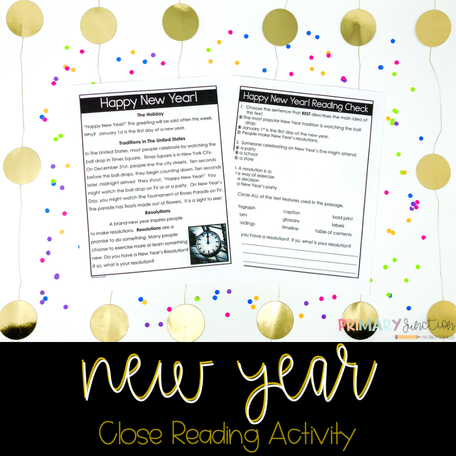 Free Happy New Year Reading Passage Comprehension Questions Check Close Reading Activity