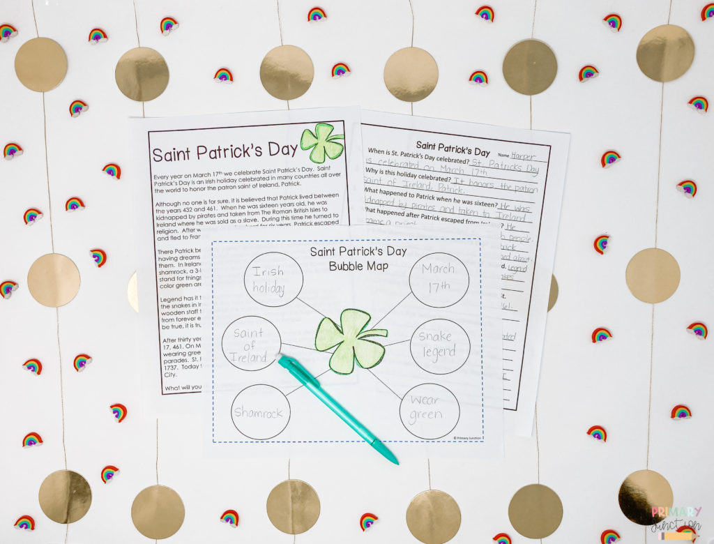 free saint patrick's day non-fiction informational texts comprehension check questions second third grade 2nd 3rd March seasonal