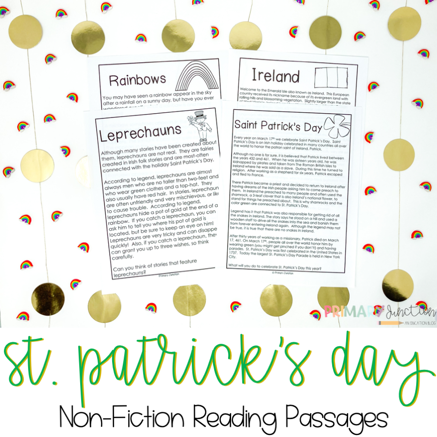 free saint patrick's day non-fiction reading passages texts comprehension questions close reading bubble map graphic organizer second third grade 2nd 3rd