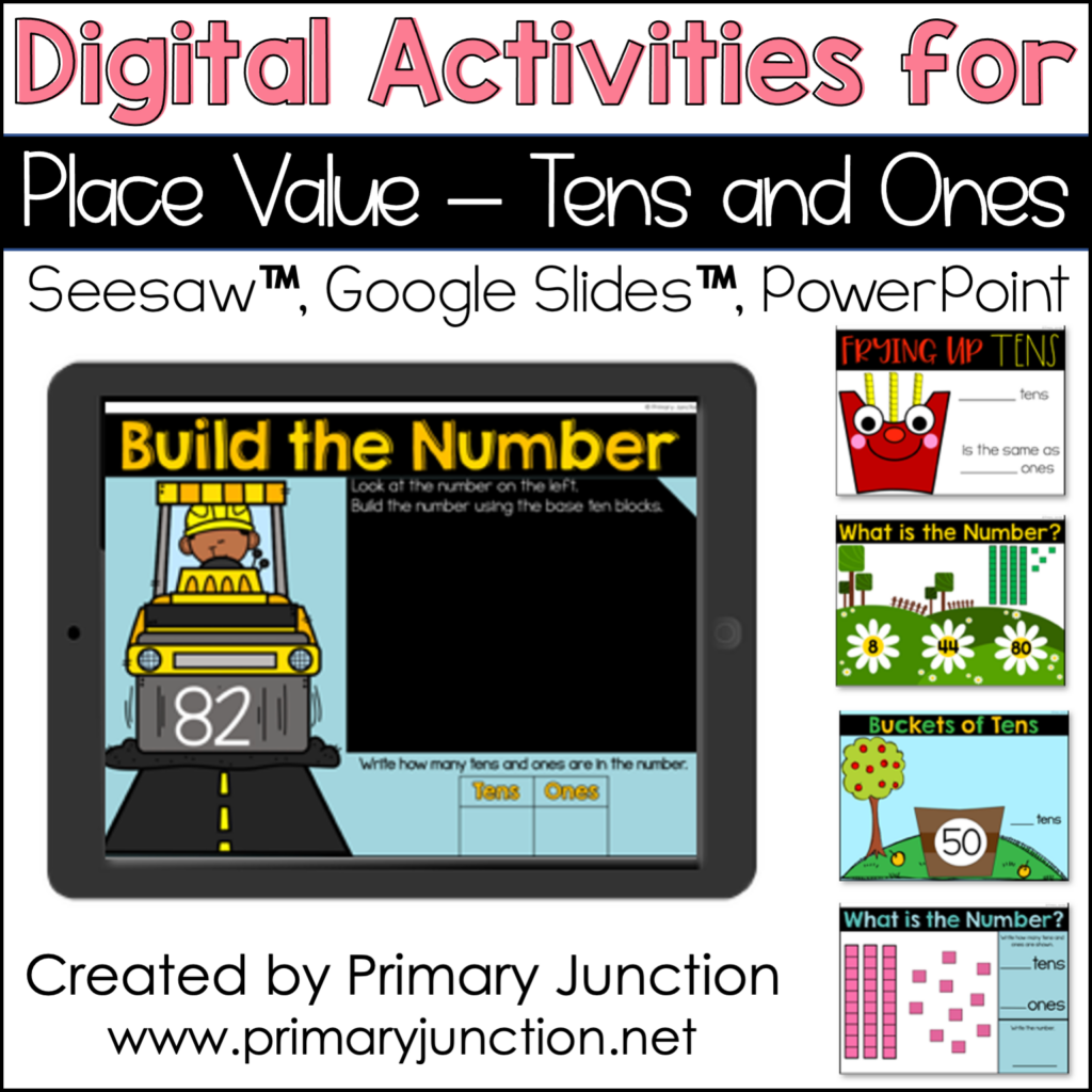 Place Value Tens and Ones Digital Math Activities First Grade Seesaw Google Slides Comparing Numbers