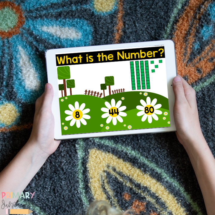 Digital Math Activities for Place Value Tens and Ones First Grade Google Slides Seesaw