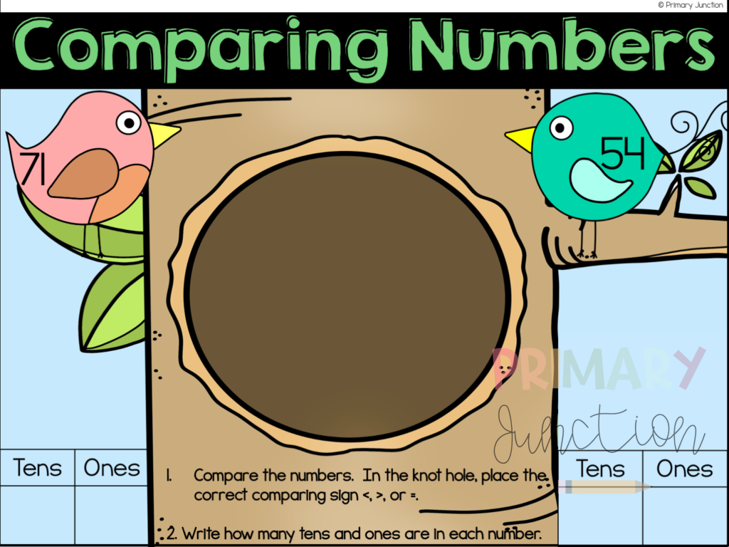 Digital Math Activities for Place Value Tens and Ones First Grade Google Slides Seesaw Base Ten Blocks Comparing Numbers