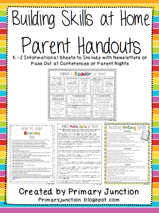 Building Skills at Home Parent Handouts for Conferences in English and Spanish Writing Reading Spelling Math