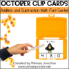 October Math Facts Clip Cards Addition and Subtraction Within 10 Math Center