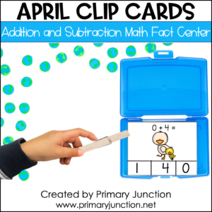 April Math Facts Clip Cards Addition and Subtraction Within 10 Math Center
