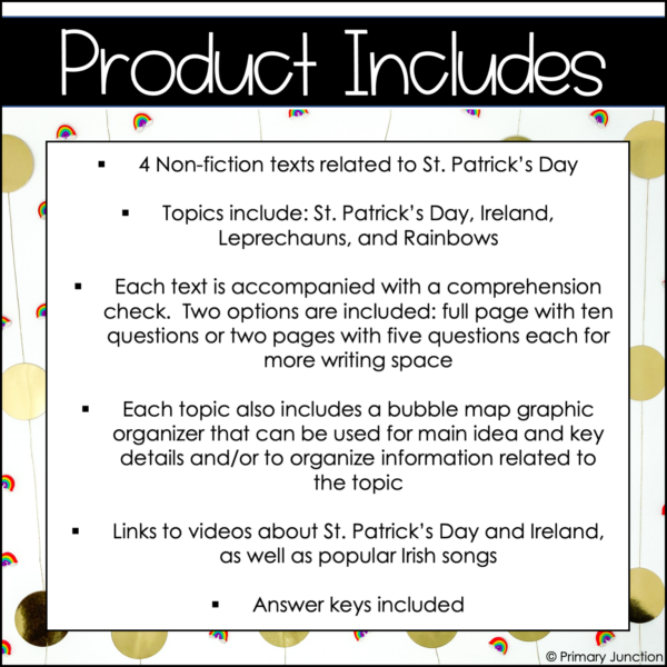 St. Patrick's Day Non-Fiction Reading Comprehension Passages Free