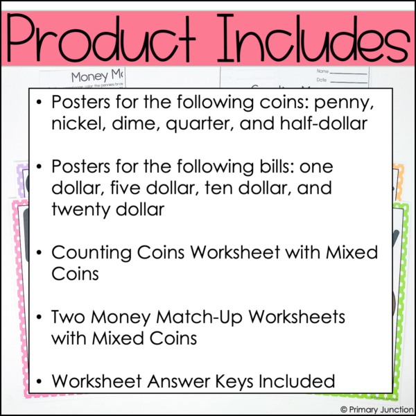 Money Posters Coin Identification Worksheets Identifying Coins Value Counting