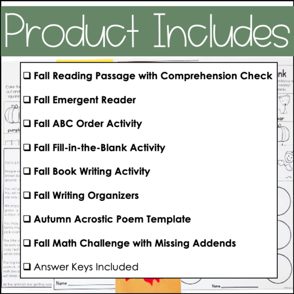 Autumn Literacy and Math Resources Fall Activities Fall Writing Fall Math