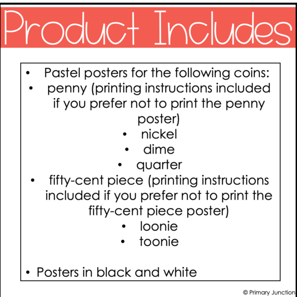 Canadian Coins Pastel Money Posters Identification Value Counting Identifying