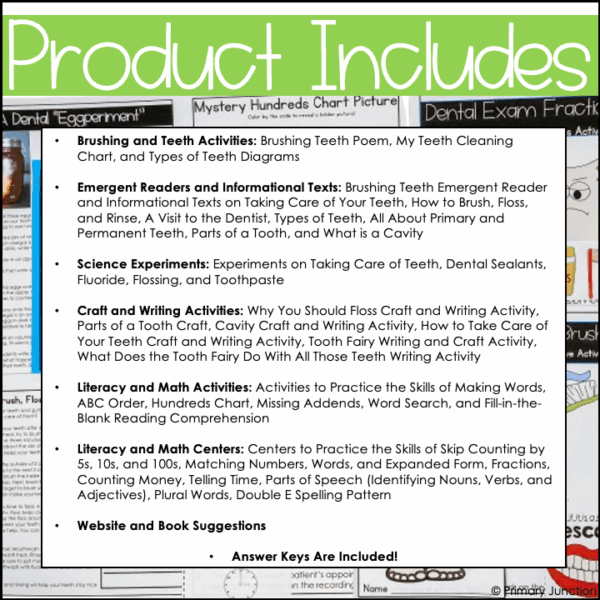 Dental Health Literacy Math and Science Activities Dentist Dental Hygiene
