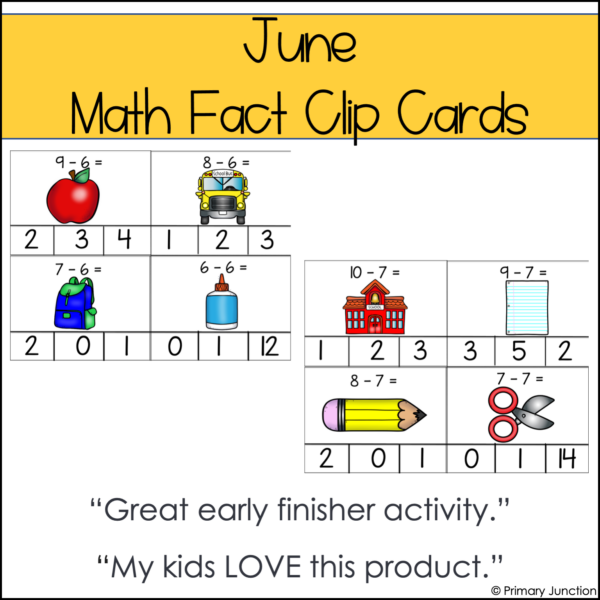 August September Back to School Math Facts Clip Cards Addition and Subtraction Within 10 Math Center