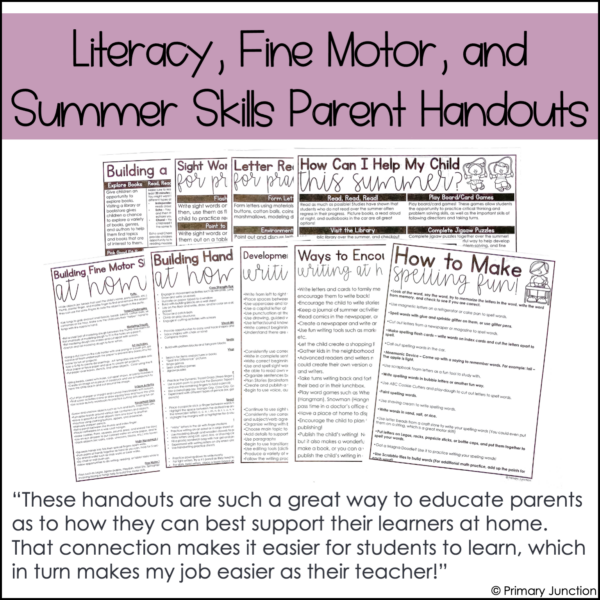 parent handouts parent teacher conferences literacy night math night family academic night english spanish handwriting math reading letter recognition number recognition counting activities at home writing handwriting spelling sight words fine motor skills summer skills math facts
