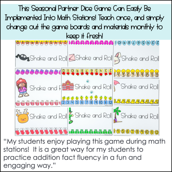 math centers math stations addition adding within 12 games game board dice math game dice addition dice dice games Monthly Seasons