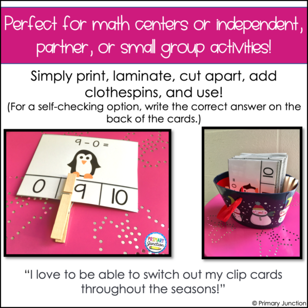 June Math Facts Clip Cards Addition and Subtraction Within 10 Math Center