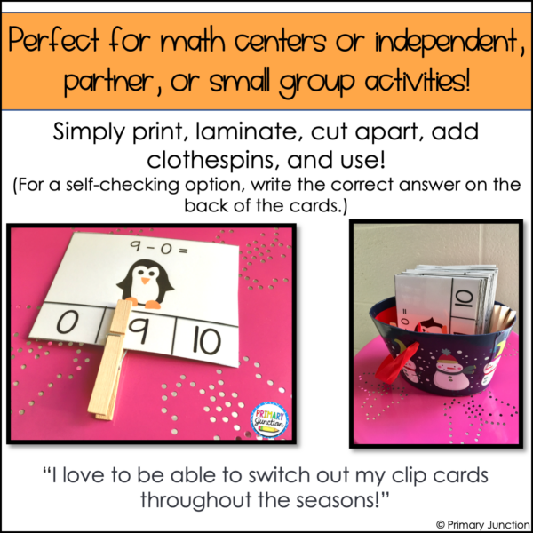 October Math Facts Clip Cards Addition and Subtraction Within 10 Math Center