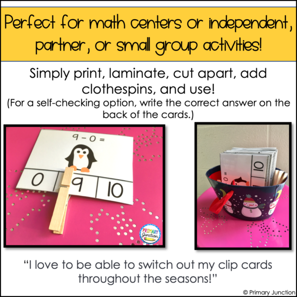 August September Back to School Math Facts Clip Cards Addition and Subtraction Within 10 Math Center