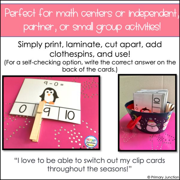 Math Facts Clip Cards Addition and Subtraction Within 10 February Math Centers - Image 4