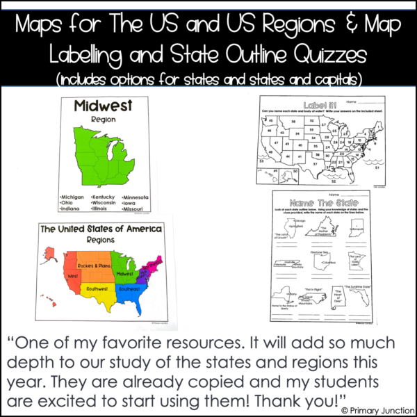 United States 50 States Reading Comprehension Passages Region Maps Map Labelling Activities and Geography Map Quizzes