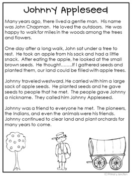 Johnny Appleseed Unit Literacy Math Science Social Studies Activities