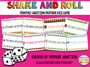 Shake and Roll Monthly One-Digit Addition Dice Game Math Center Math Facts