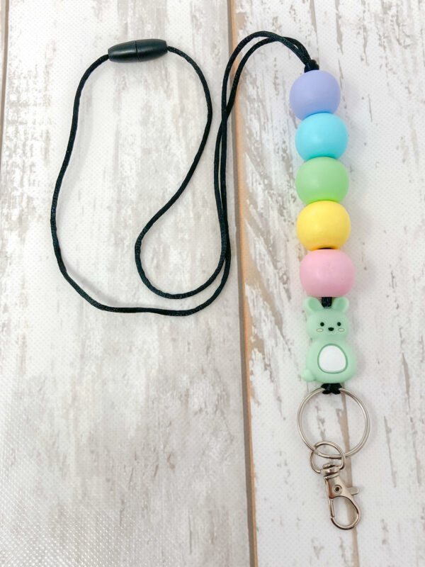 Bunny Pastel Easter Teacher Lanyard Rainbow