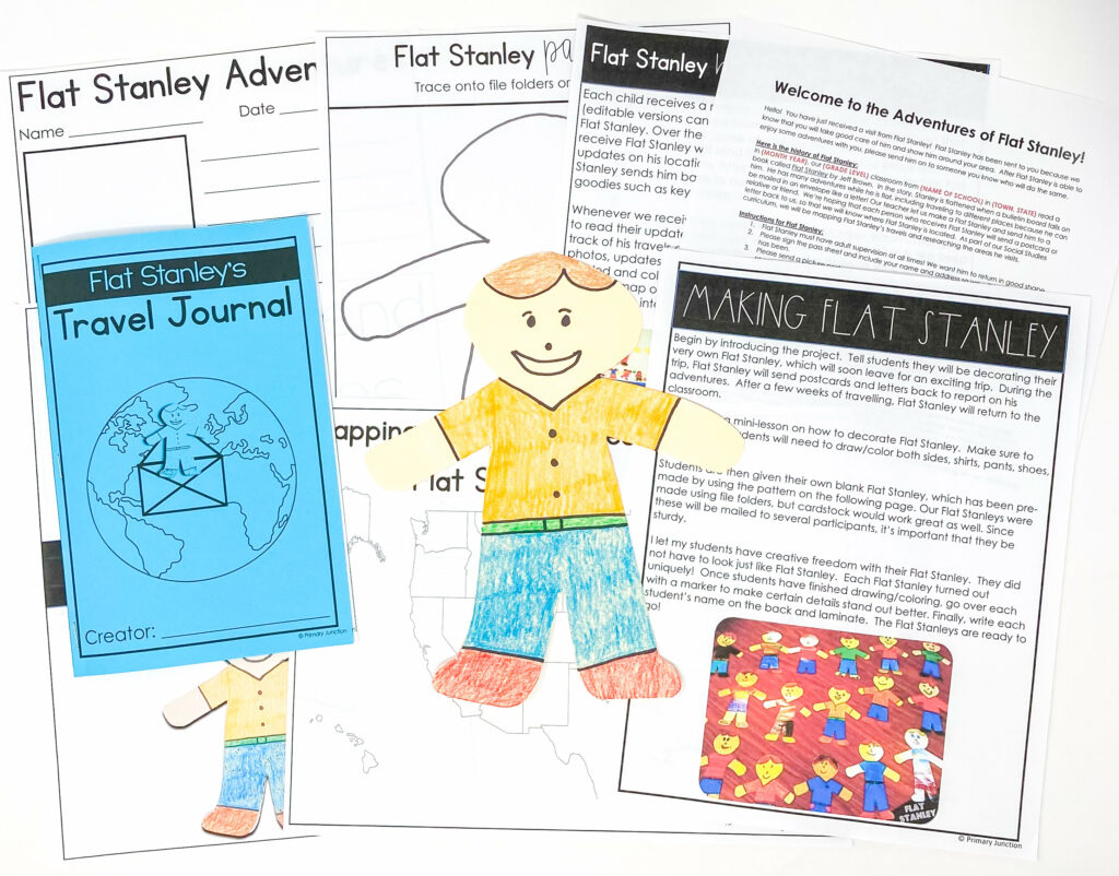 Flat Stanley Project Guide Template Pattern Craft Editable Family Letters Map Tracking Travel Journal Writing