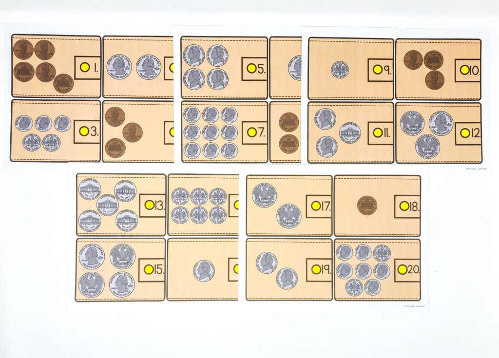 Adding Like Coins Scoot Game Task Cards Math Write the Room Counting Coins