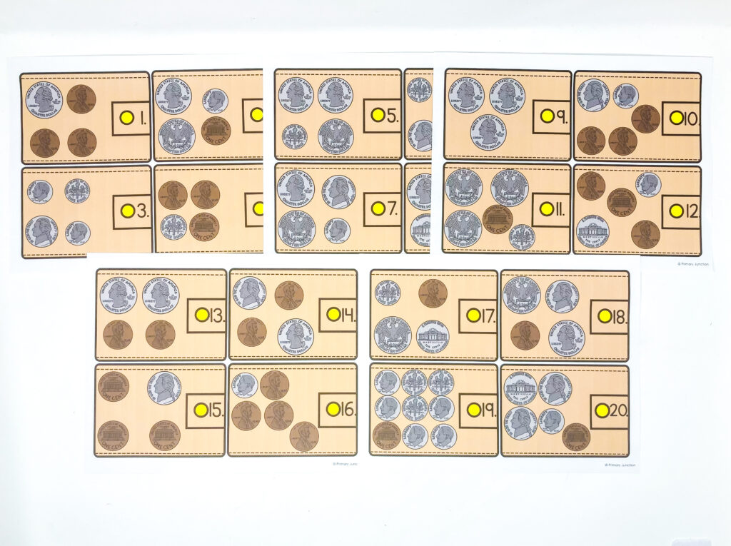 Adding Mixed Coins Math Task Cards Scoot Game Math Write the Room Counting Coins