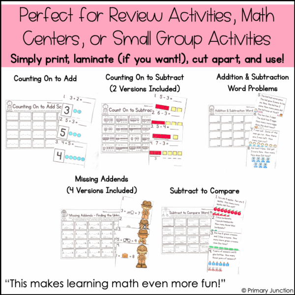 Addition and Subtraction Within 10 Scoot Games Task Cards Math Write the Room Math Centers BUNDLE