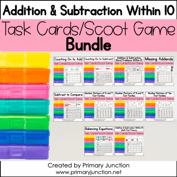Addition and Subtraction Within 10 Scoot Games Task Cards Math Write the Room Math Centers BUNDLE