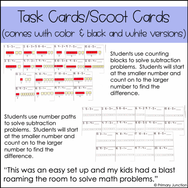 Counting On Subtraction Subtract Task Cards Scoot Game Write Room Within 10 Math - Image 4