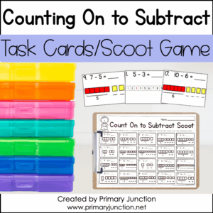 Counting On Subtraction Subtract Task Cards Scoot Game Write Room Within 10 Math