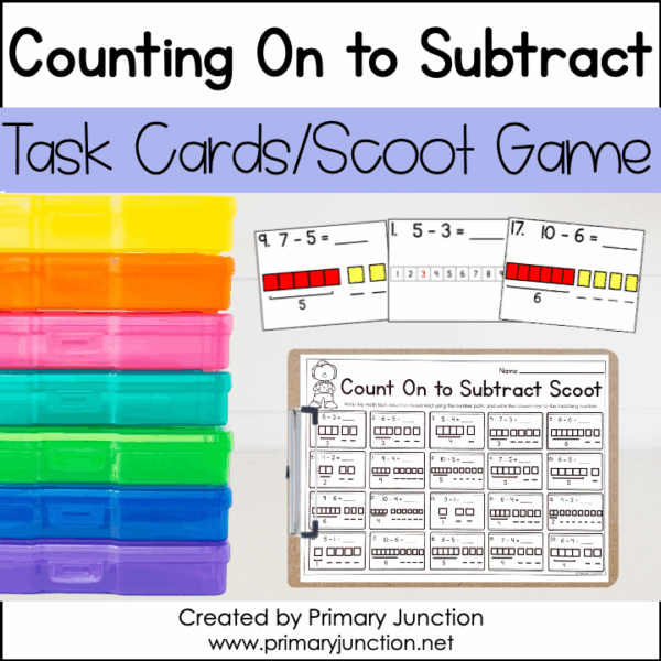 Counting On Subtraction Subtract Task Cards Scoot Game Write Room Within 10 Math