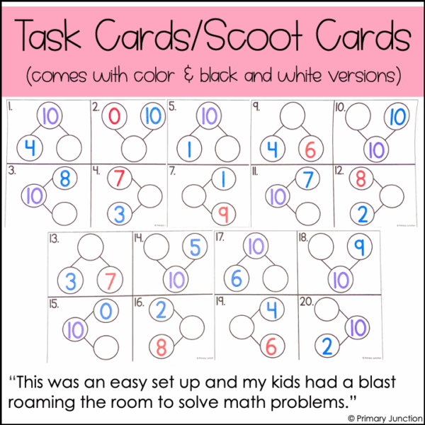 Friends of 10 Scoot Game Ten Number Partners of 10 Fact Families Number Bonds Task Cards Write the Room Addition Subtraction - Image 4
