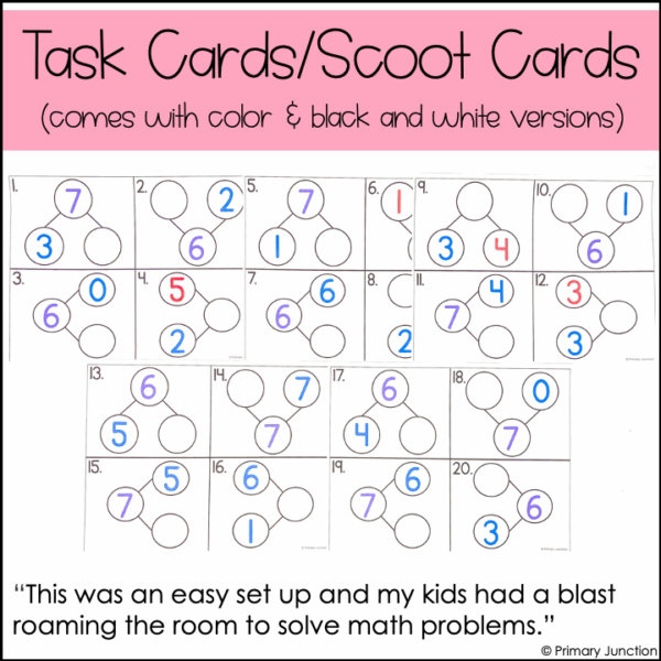 Number Partners of 6 and 7 Fact Families Addition Number Bonds Task Scoot Cards - Image 4