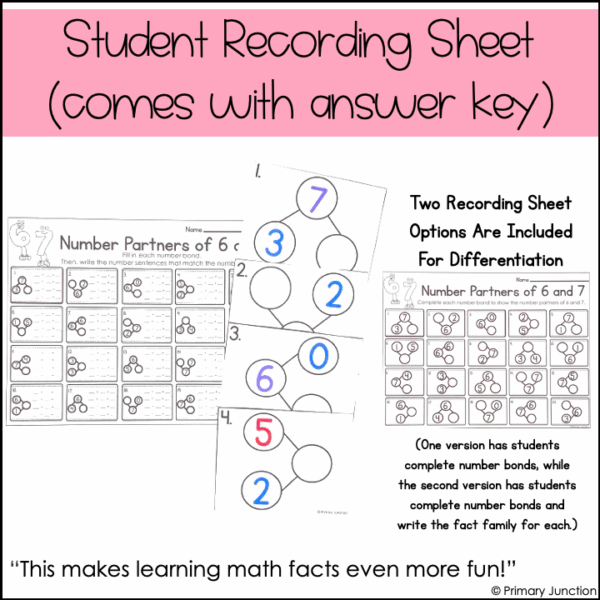 Number Partners of 6 and 7 Fact Families Addition Number Bonds Task Scoot Cards - Image 5