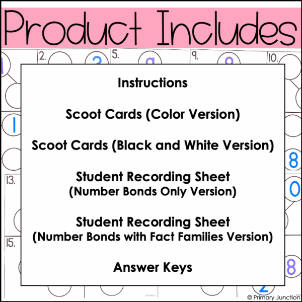 Number Partners of 8 and 9 Scoot Game Fact Families Addition Subtraction Number Bonds Task Cards Write the Room Math - Image 3