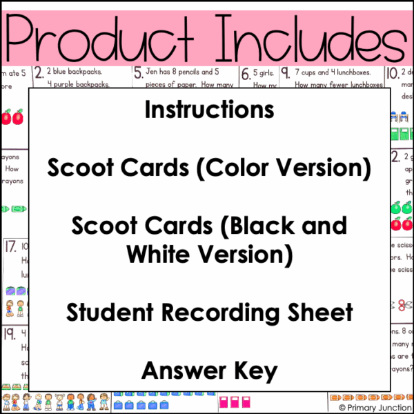Subtract to Compare Subtraction Within 10 Subtracting Word Problems Task Scoot - Image 3