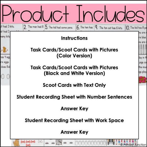 Addition and Subtraction Within 10 Word Problems Task Cards Scoot Game Write - Image 3