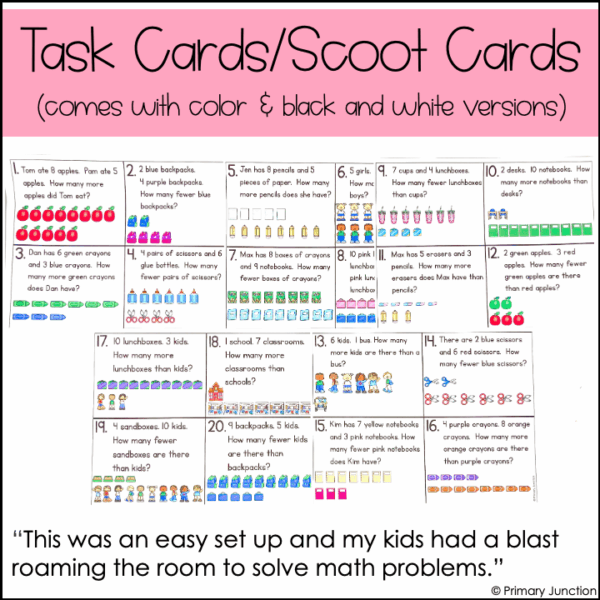 Subtract to Compare Subtraction Within 10 Subtracting Word Problems Task Scoot - Image 4