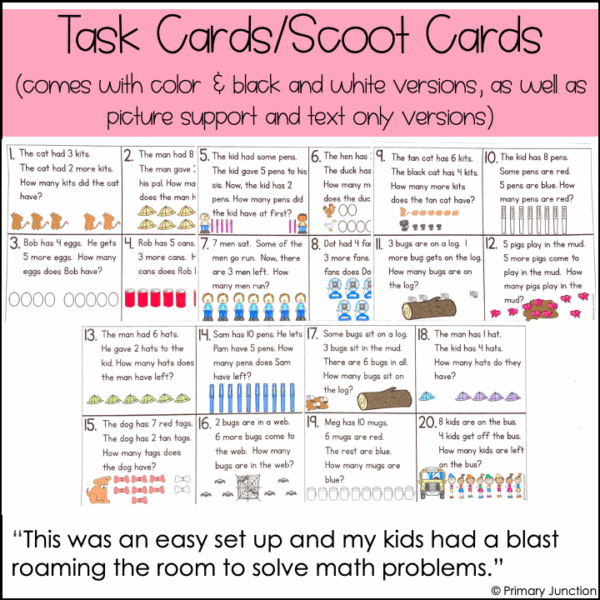 Addition and Subtraction Within 10 Word Problems Task Cards Scoot Game Write - Image 4