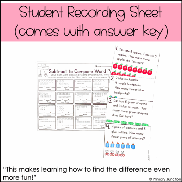 Subtract to Compare Subtraction Within 10 Subtracting Word Problems Task Scoot - Image 5