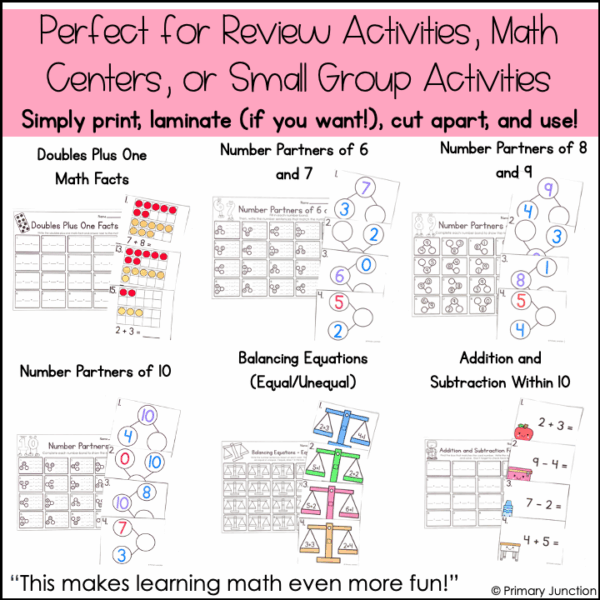 Addition and Subtraction Within 10 Scoot Games Task Cards Write the Room First Grade Math Centers BUNDLE