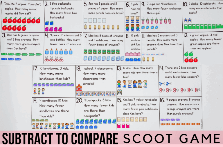 Subtract to Compare Scoot Game: A Fun Way to Practice Subtraction Within 10!